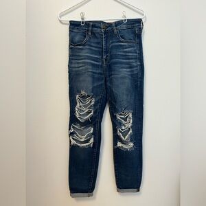 American Eagle Outfitters Ripped Dark Blue Hi Rise Jegging Skinny Jeans